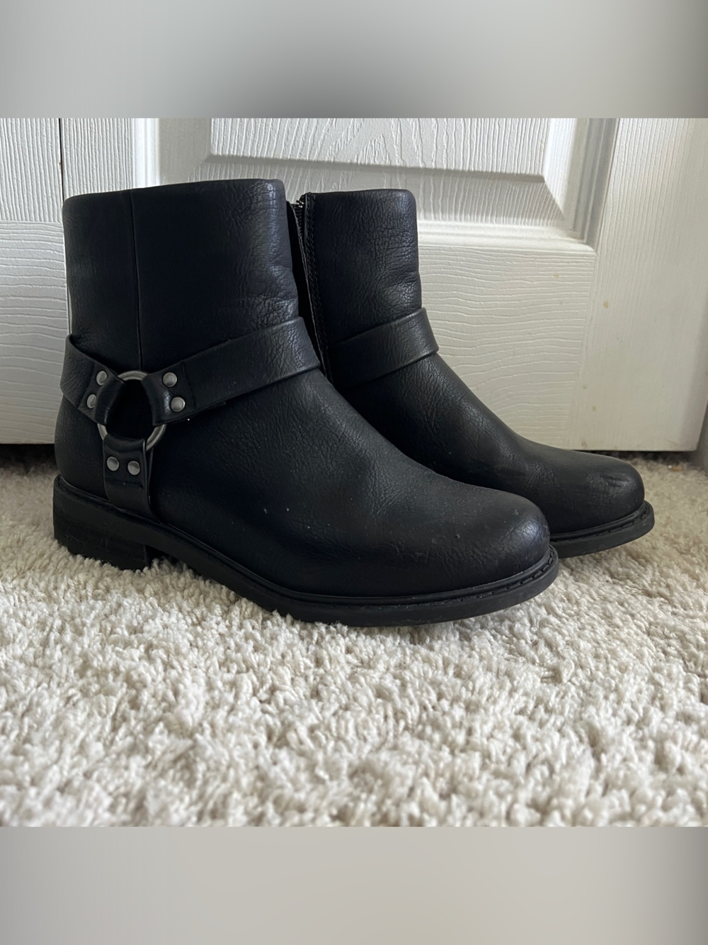 Born Black Leather Ankle Booties with Ring Harness
